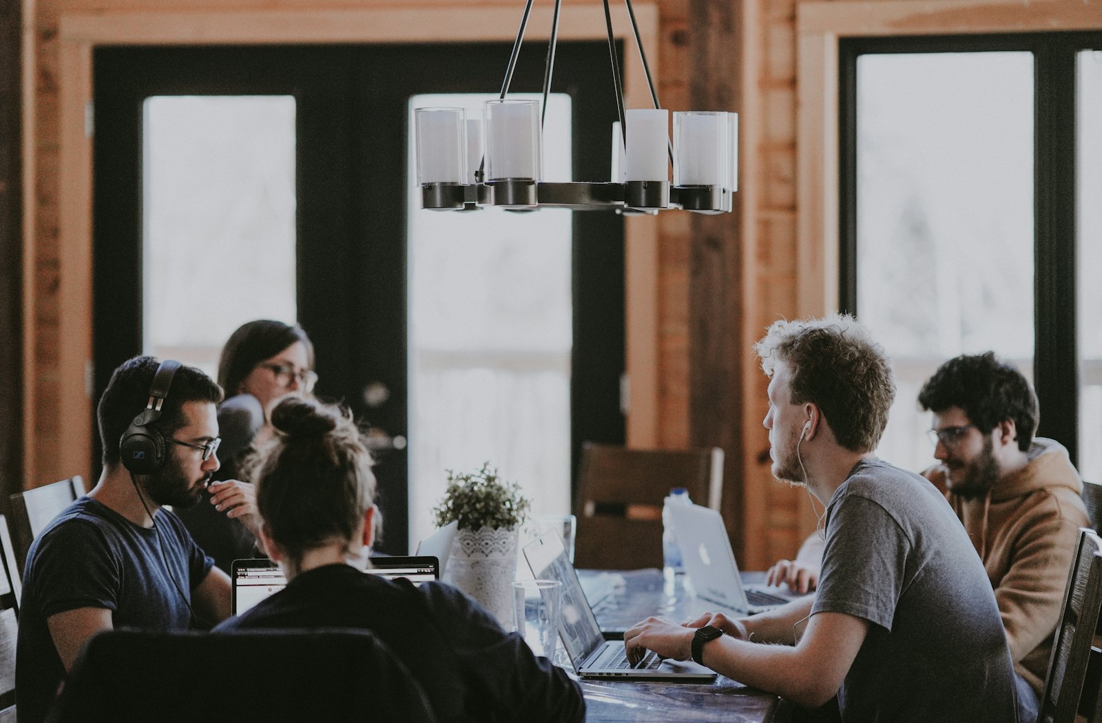 A team working together in a bright office
